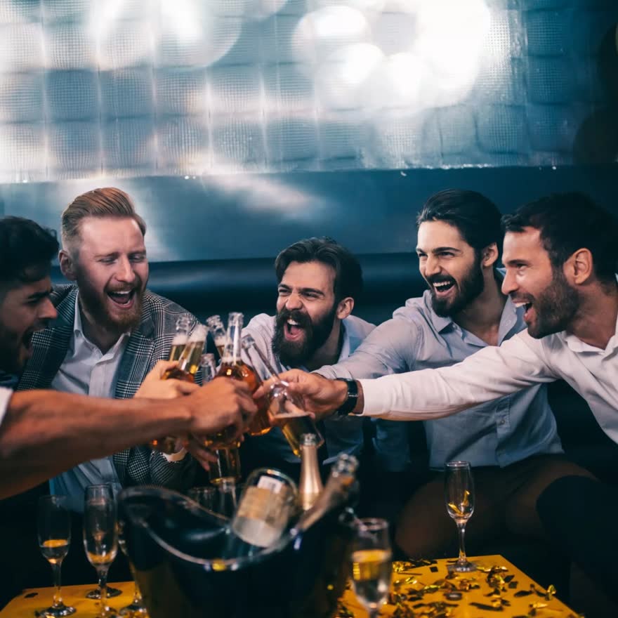 Grupo brindando durante una cena privada antes del antro